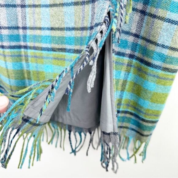 J. Jill Skirt Plaid Wool Blend Wrap Fringe Gray Green Blue Fall Womens 16 - Picture 4 of 13